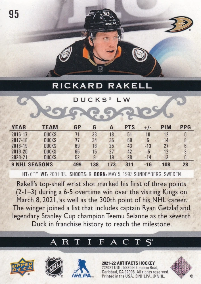 2021-22 UD Artifacts - Rickard Rakell #95