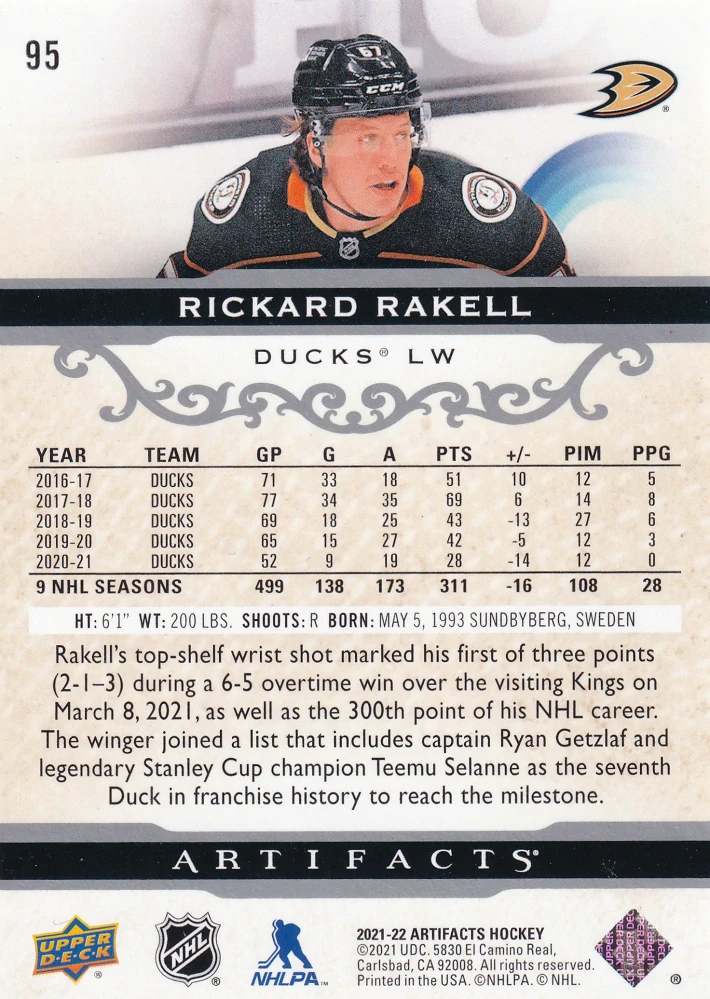 2021-22 UD Artifacts - Rickard Rakell #95