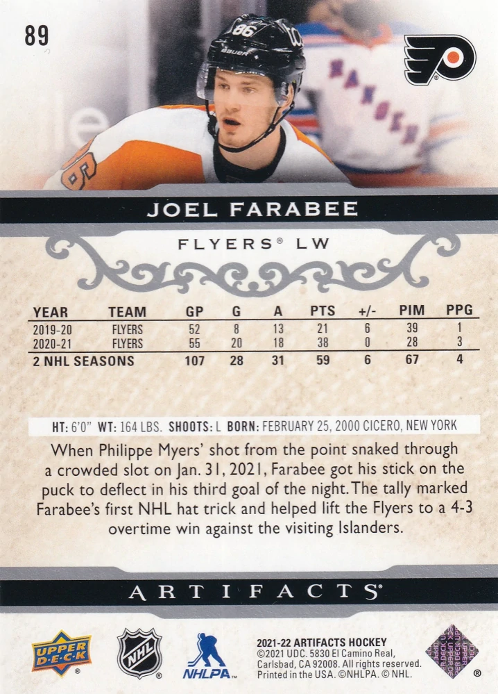 2021-22 UD Artifacts - Joel Farabee #89
