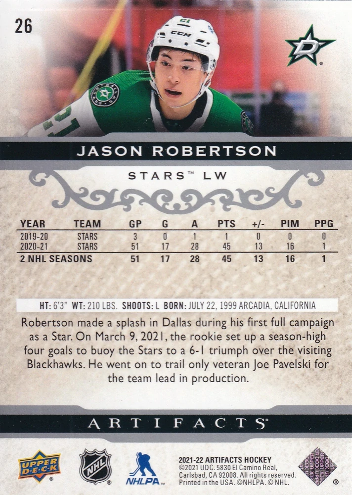 2021-22 UD Artifacts - Jason Robertson #26