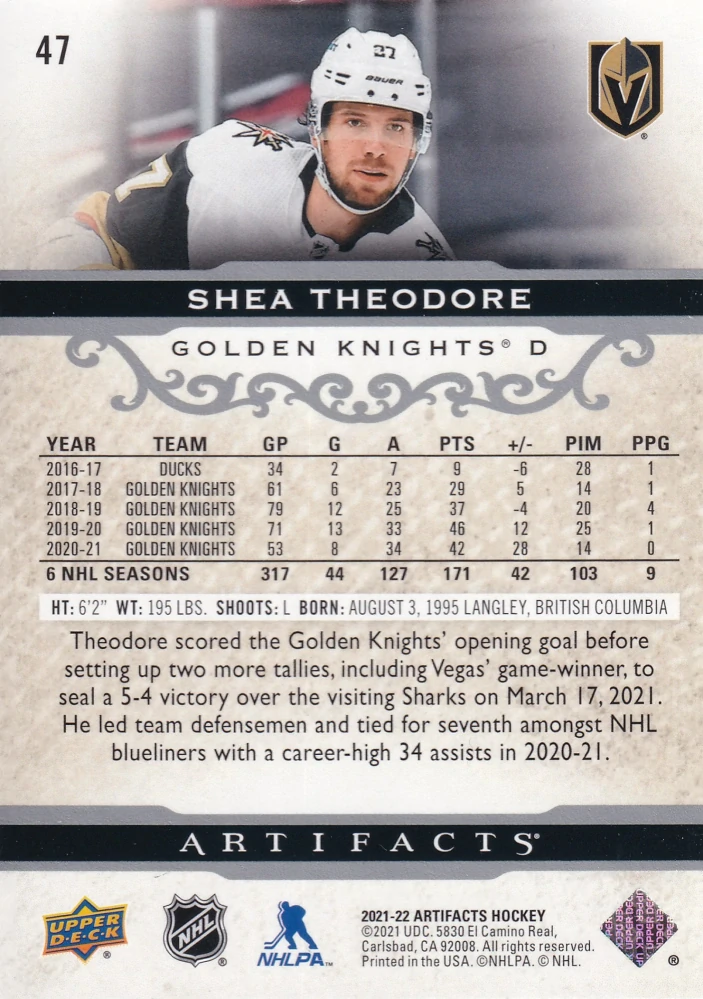 2021-22 UD Artifacts - Shea Theodore #47