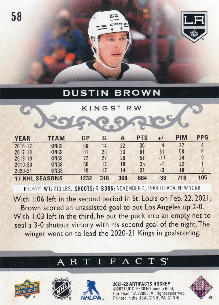 2021-22 UD Artifacts - Dustin Brown #58