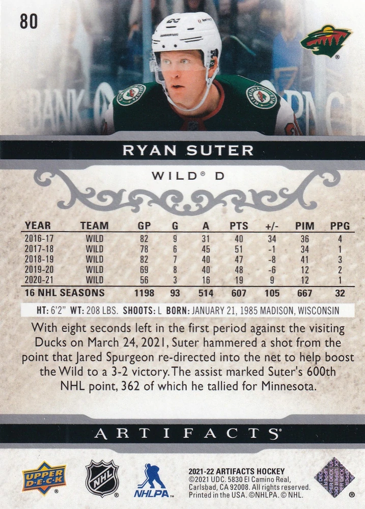 2021-22 UD Artifacts - Ryan Suter #80
