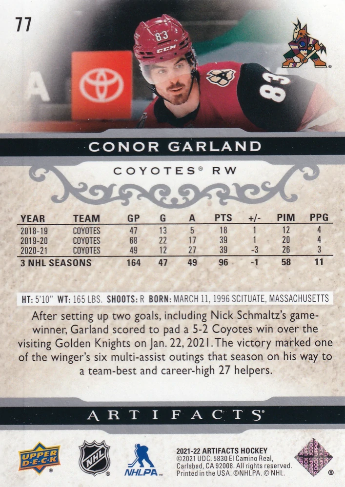 2021-22 UD Artifacts - Conor Garland #77