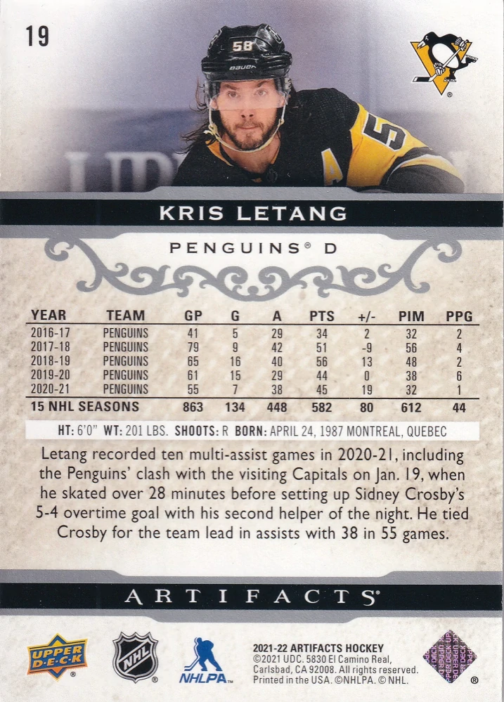 2021-22 UD Artifacts - Kris Letang #19