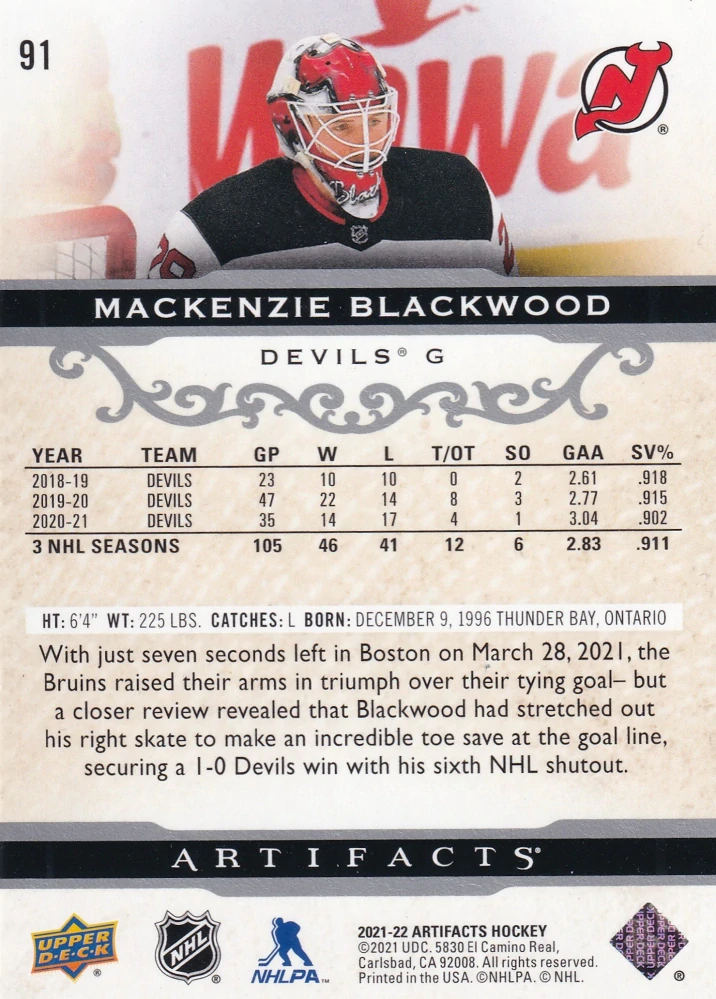 2021-22 UD Artifacts - Mackenzie Blackwood #91