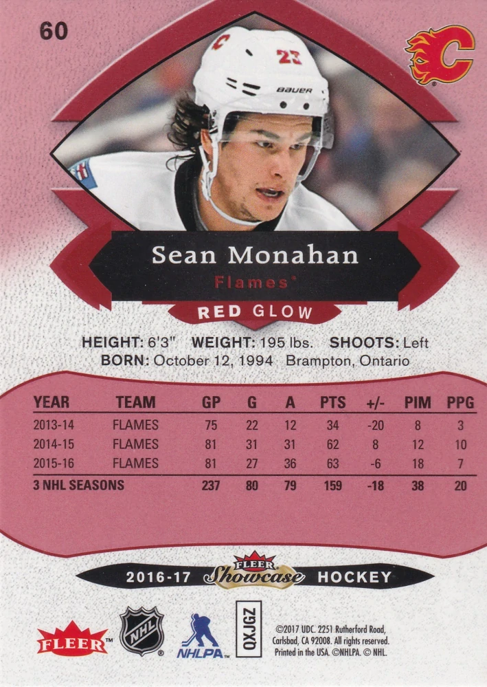 2016-17 UD Fleer Showcase - Sean Monahan - Red Glow #60