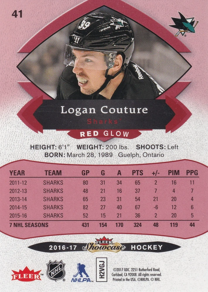 2016-17 UD Fleer Showcase - Logan Couture - Red Glow #41
