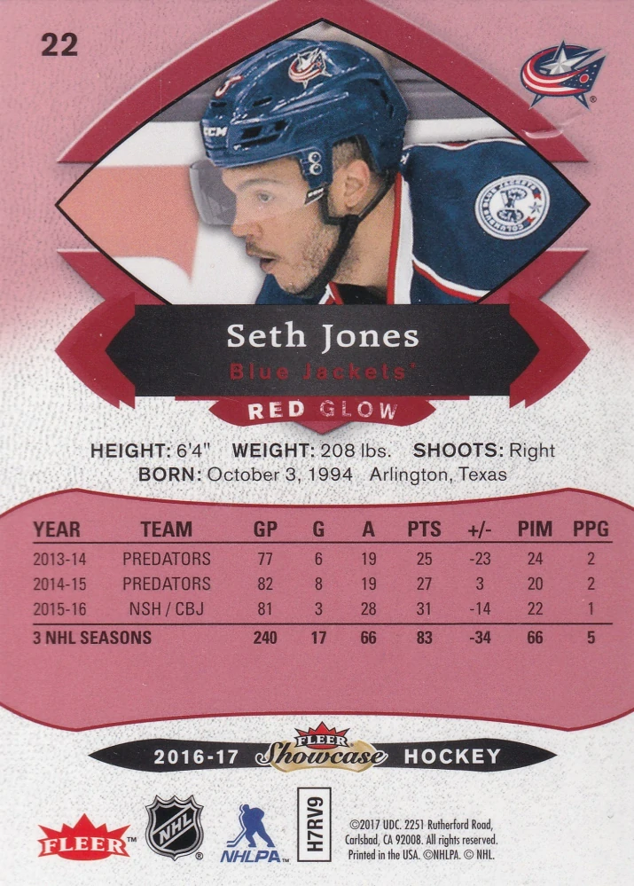 2016-17 UD Fleer Showcase - Seth Jones - Red Glow #22