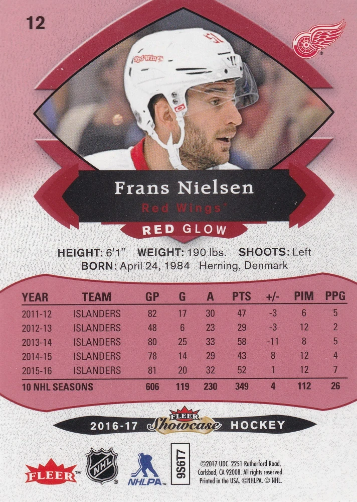 2016-17 UD Fleer Showcase - Frans Nielsen - Red Glow #12