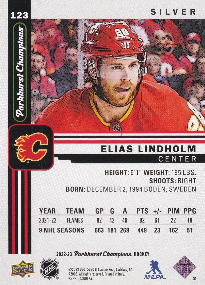 2022-23 UD Parkhurst Champions - Elias Lindholm - Silver #123
