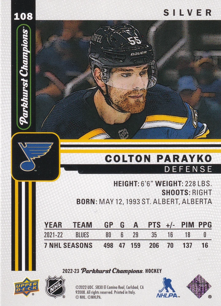 2022-23 UD Parkhurst Champions - Colton Parayko - Silver #108