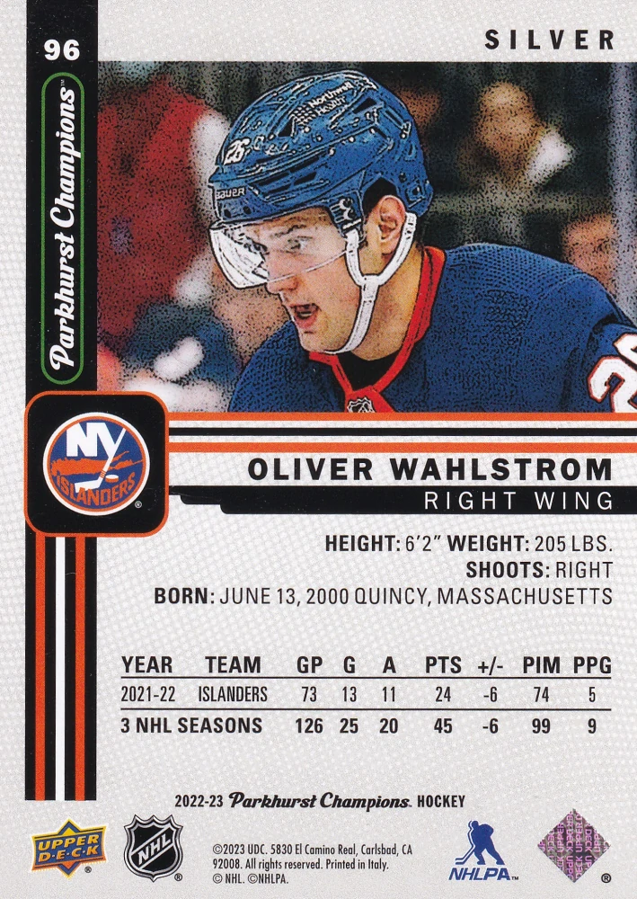 2022-23 UD Parkhurst Champions - Oliver Wahlstrom - Silver #96