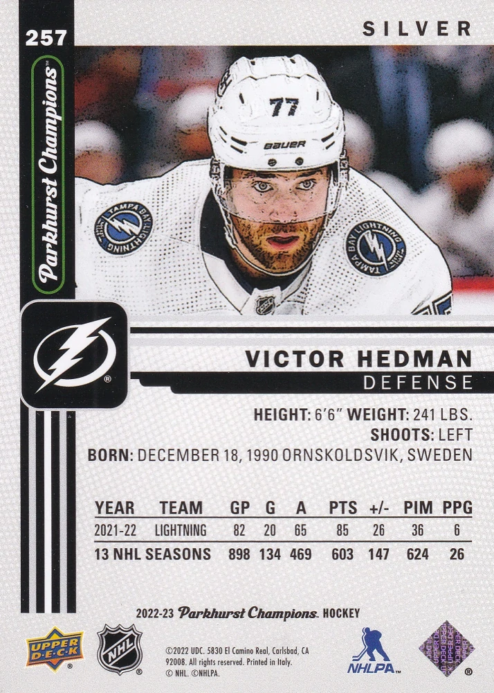 2022-23 UD Parkhurst Champions - Victor Hedman - Silver #257