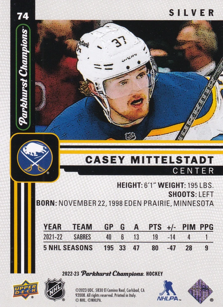 2022-23 UD Parkhurst Champions - Casey Mittelstadt - Silver #74