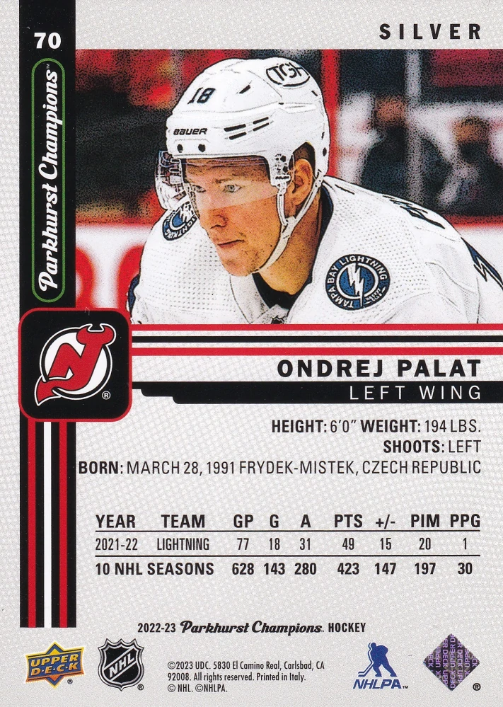2022-23 UD Parkhurst Champions - Ondřej Palát - Silver #70