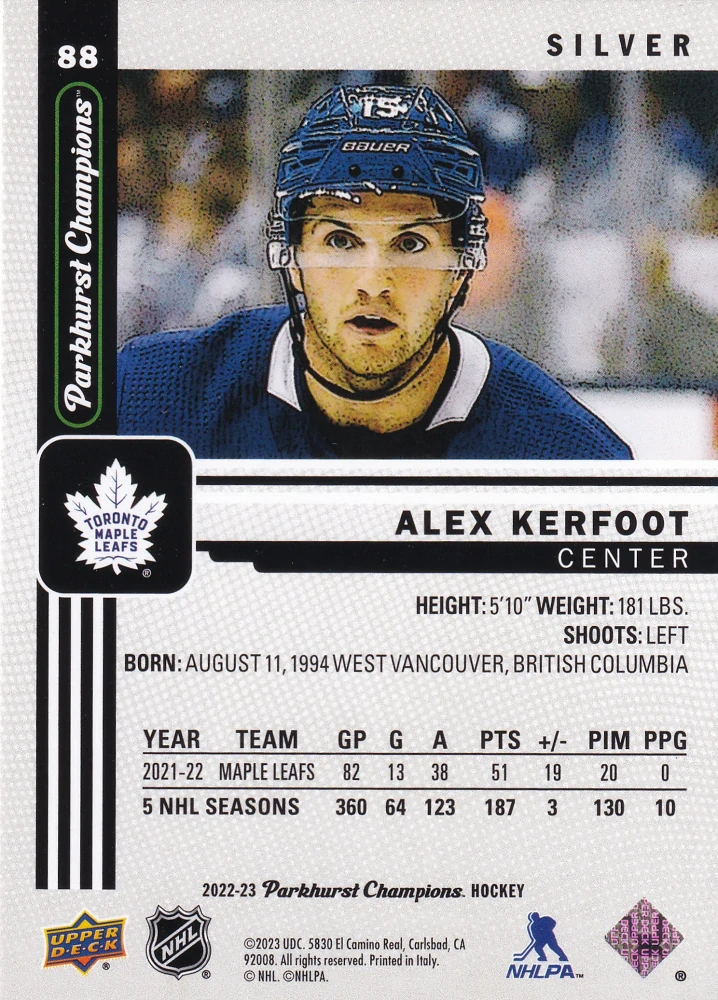 2022-23 UD Parkhurst Champions - Alex Kerfoot - Silver #88