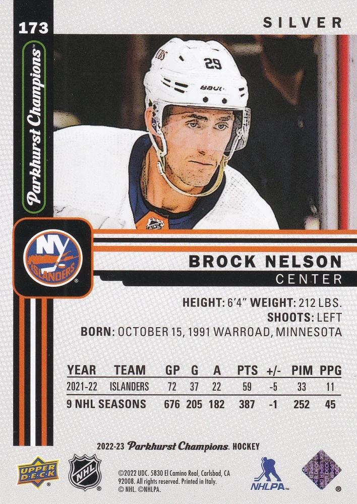 2022-23 UD Parkhurst Champions - Brock Nelson - Silver #173