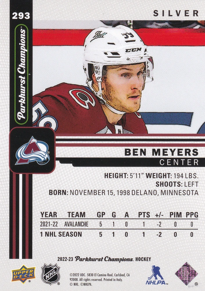 2022-23 UD Parkhurst Champions - Ben Meyers - Silver #293