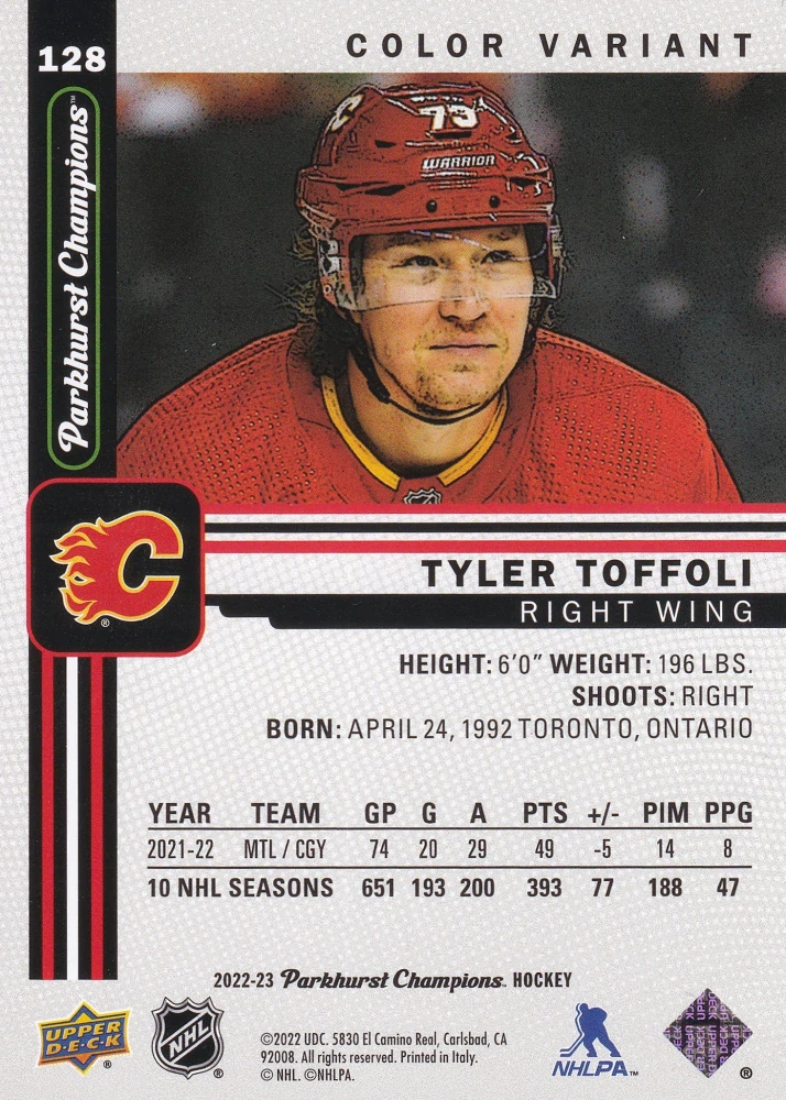 2022-23 UD Parkhurst Champions - Tyler Toffoli - Color Variant #128