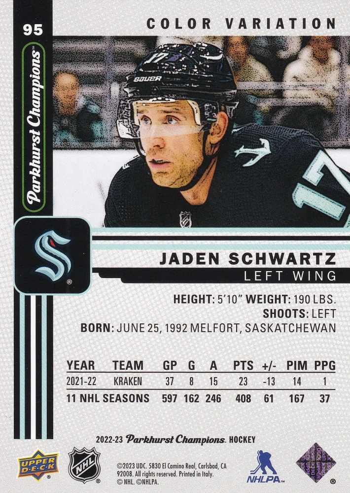 2022-23 UD Parkhurst Champions - Jaden Schwartz - Color Variant #95