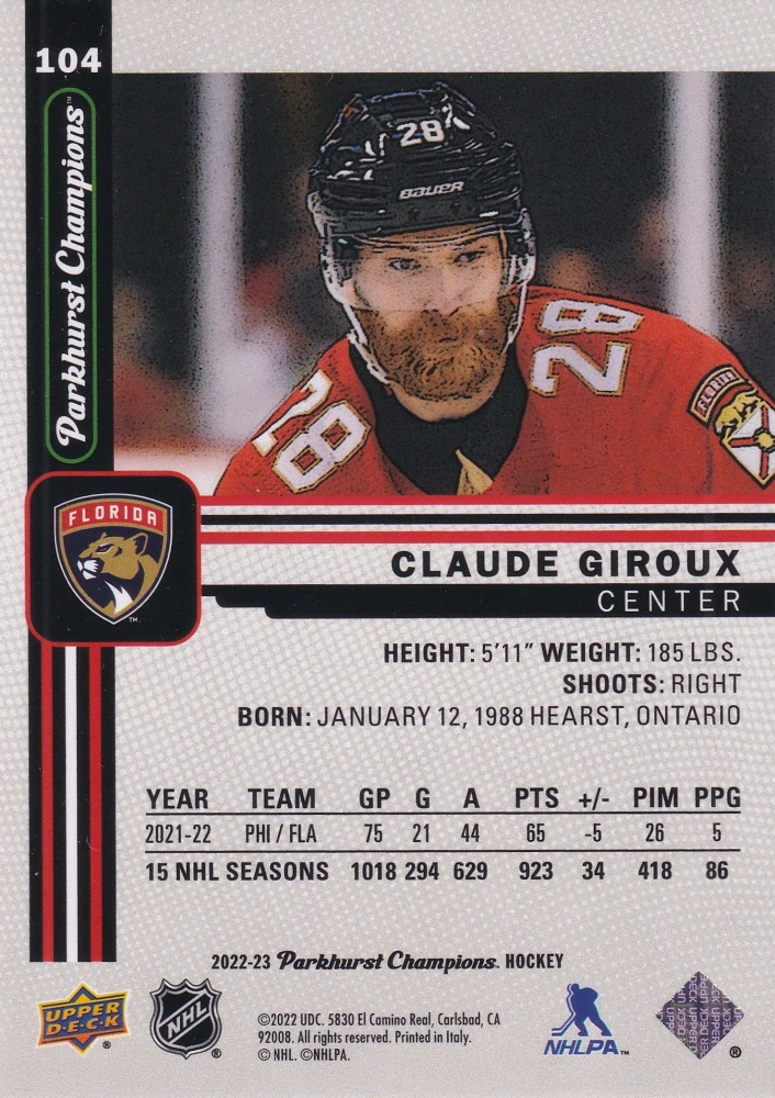 2022-23 UD Parkhurst Champions - Claude Giroux - Rainbow #104