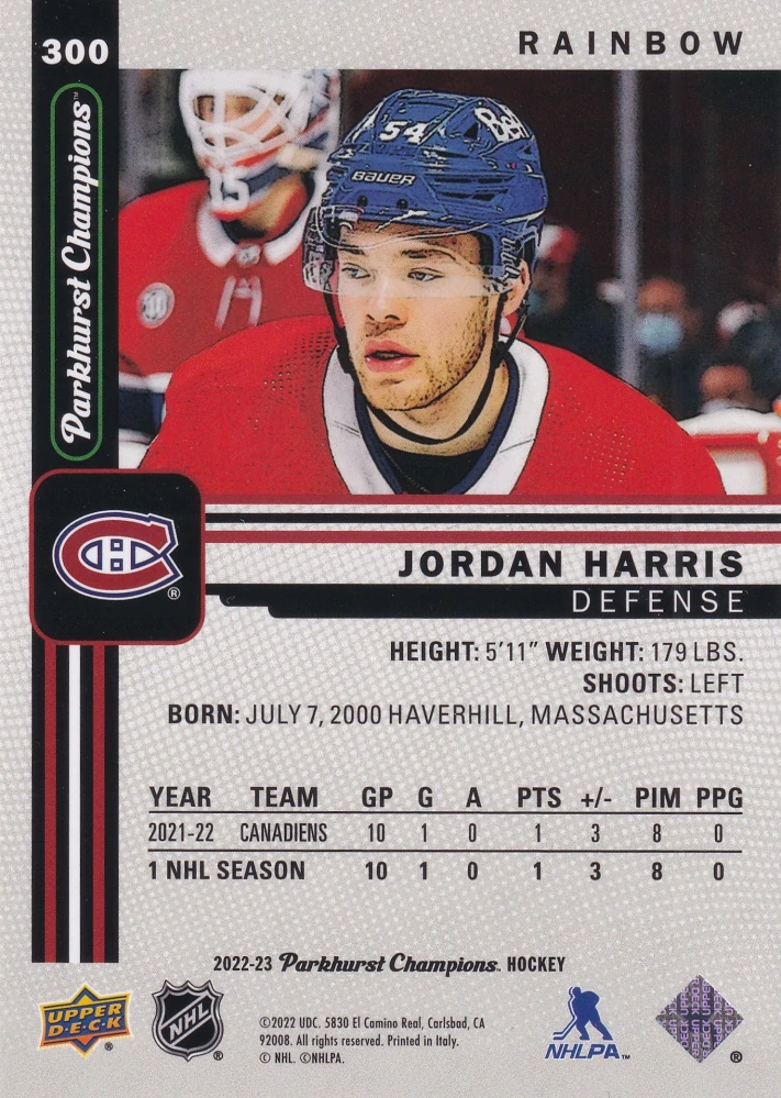 2022-23 UD Parkhurst Champions - Jordan Harris - Rainbow #300