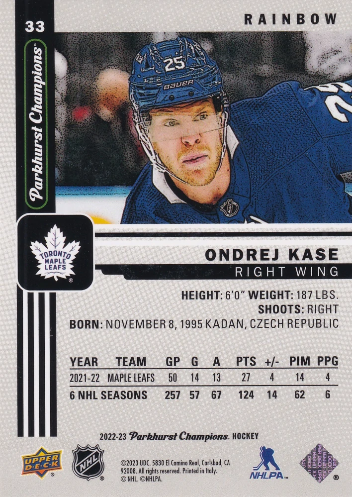 2022-23 UD Parkhurst Champions - Ondřej Kaše - Rainbow #33
