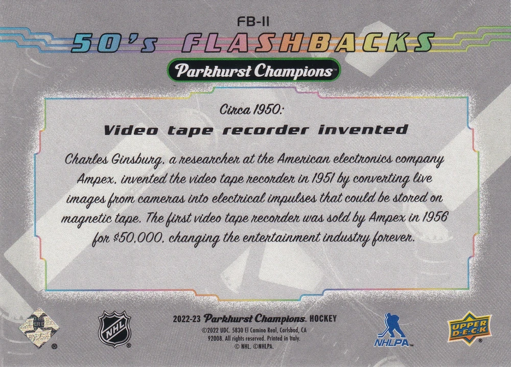 2022-23 UD Parkhurst Champions - Video tape record invented - 50's Flashbacks #FB-11