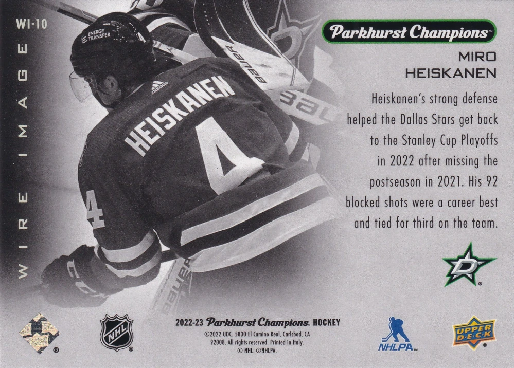 2022-23 UD Parkhurst Champions - Miro Heiskanen - Wire Image #WI-10