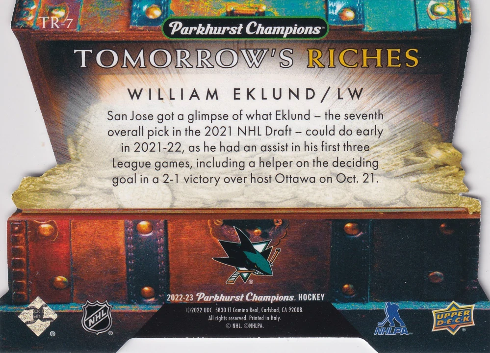 2022-23 UD Parkhurst Champions - William Eklund - Tomorrow's Riches #TR-7