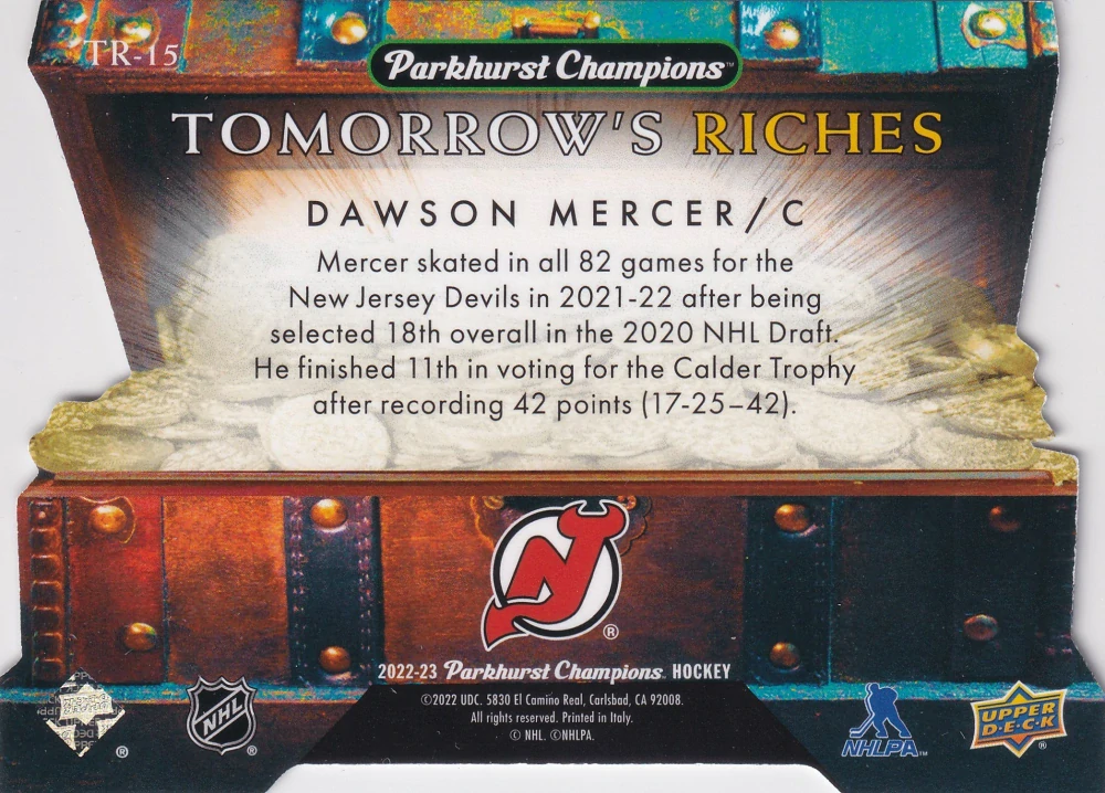 2022-23 UD Parkhurst Champions - Dawson Mercer - Tomorrow's Riches #TR-15
