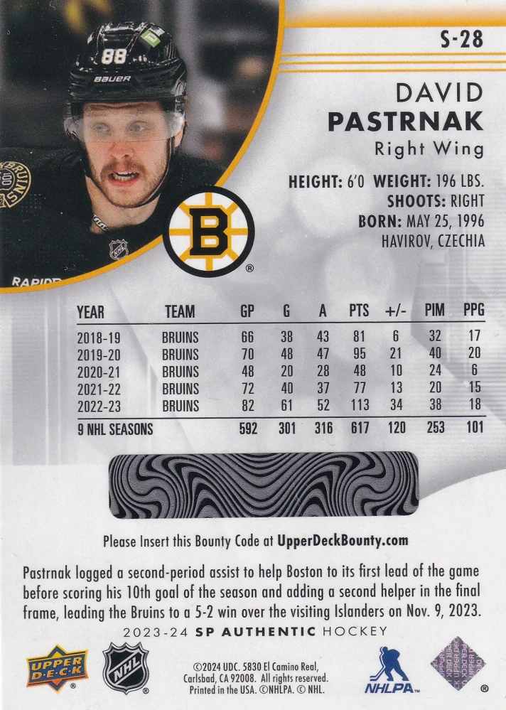 2023-24 UD SP Authentic - David Pastrňák - Spectrum FX #S-28