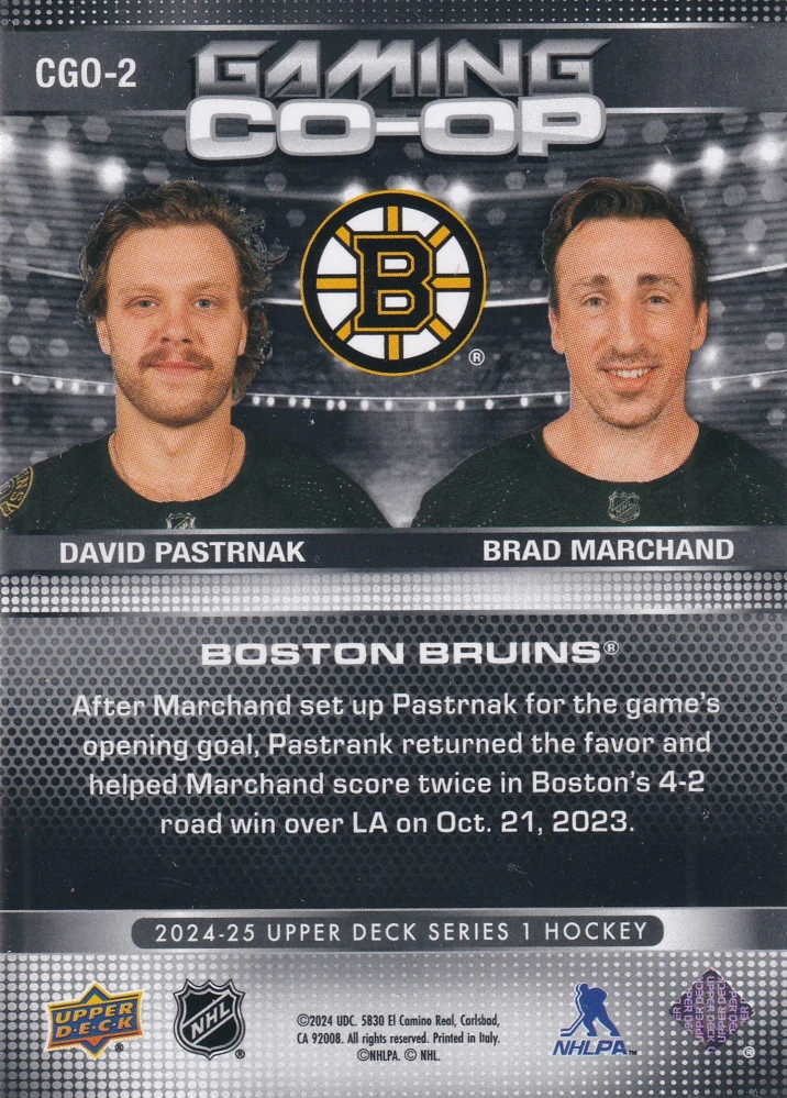 2024-25 UD Series 1 - David Pastrňák, Brad Marchand - Gaming Co-Op #CGO-2