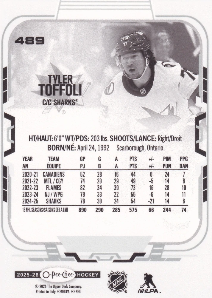 2025-26 UD O-Pee-Chee - Tyler Toffoli #489