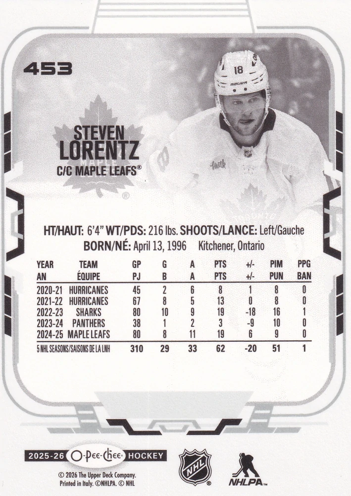 2025-26 UD O-Pee-Chee - Steven Lorentz #453