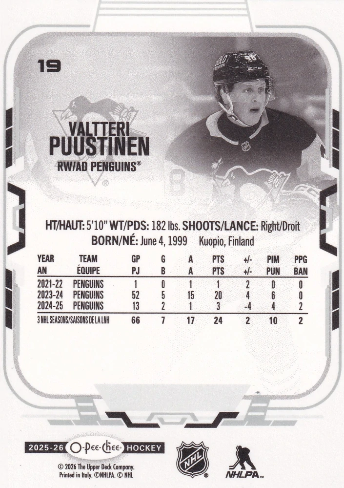 2025-26 UD O-Pee-Chee - Valtteri Puustinen #19