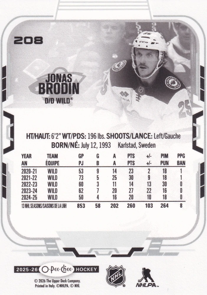 2025-26 UD O-Pee-Chee - Jonas Brodin #208