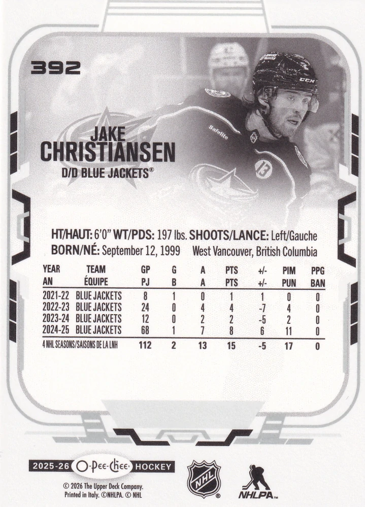 2025-26 UD O-Pee-Chee - Jake Christiansen #392