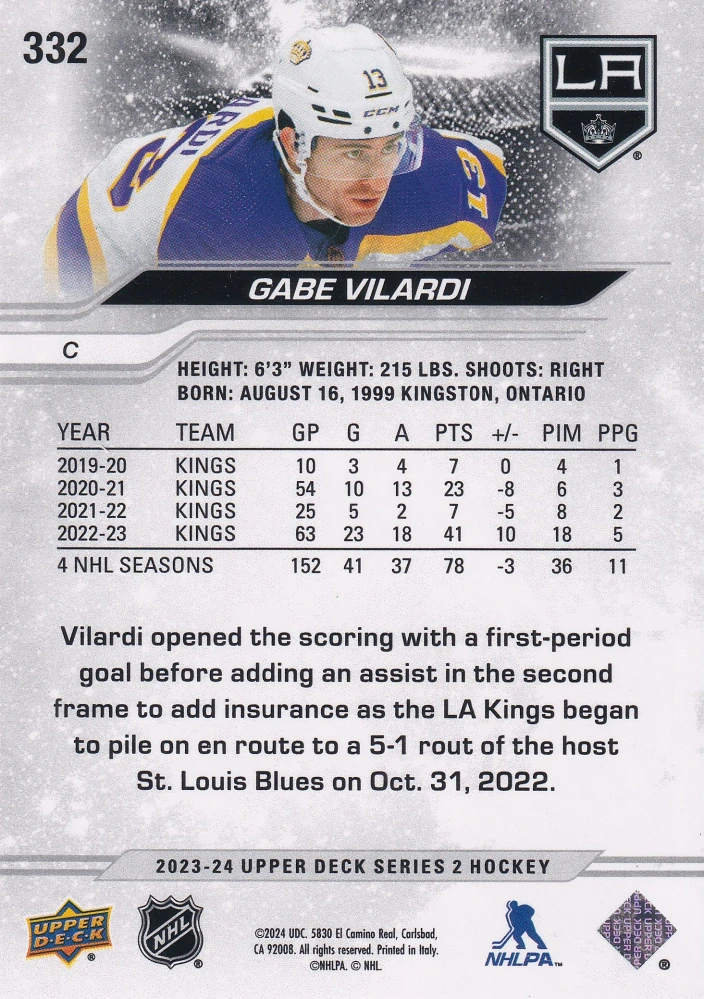 2023-24 UD Series 2 - Gabe Vilardi - Outburst #332