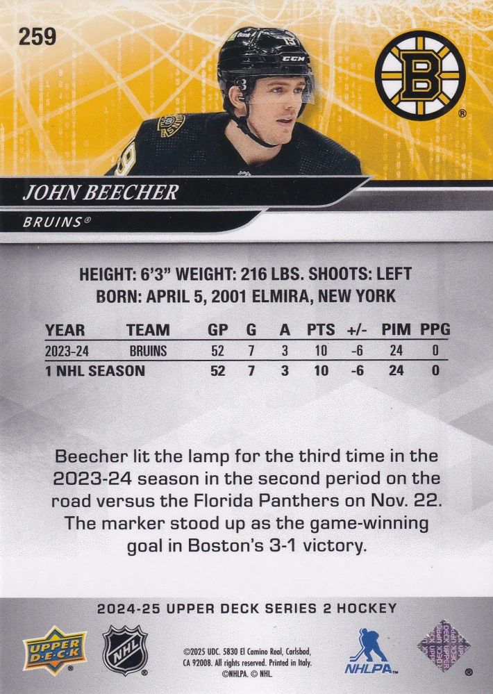 2024-25 UD Series 2 - John Beecher - UD Exclusives /100 #259