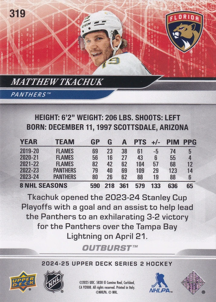 2024-25 UD Series 2 - Matthew Tkachuk - Outburst #319