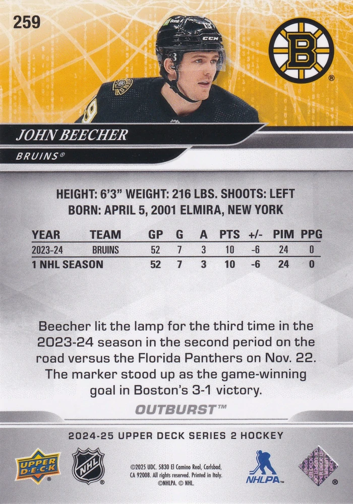 2024-25 UD Series 2 - John Beecher - Outburst #259