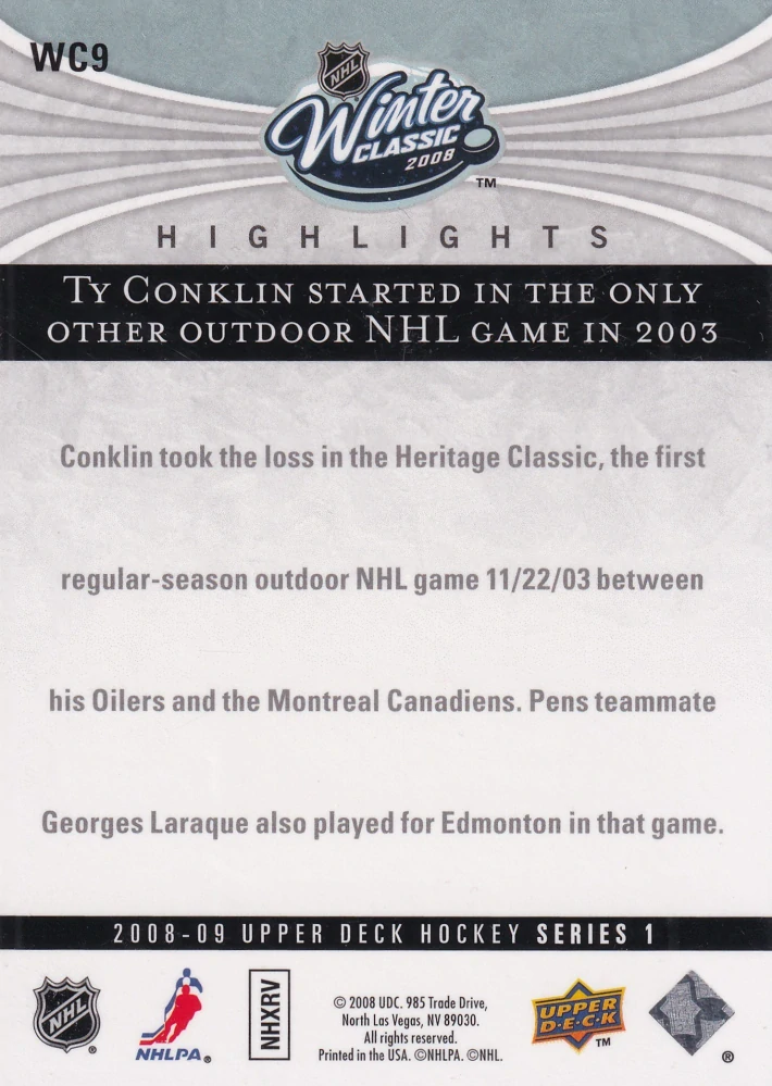 2008-09 UD Series 1 - Ty Conklin - Winter Classic Highlights #WC9