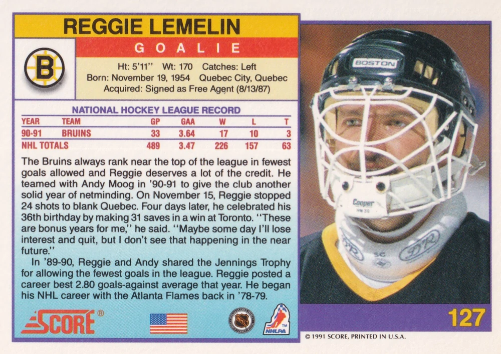 1991-92 Score - Reggie Lemelin (American) #127