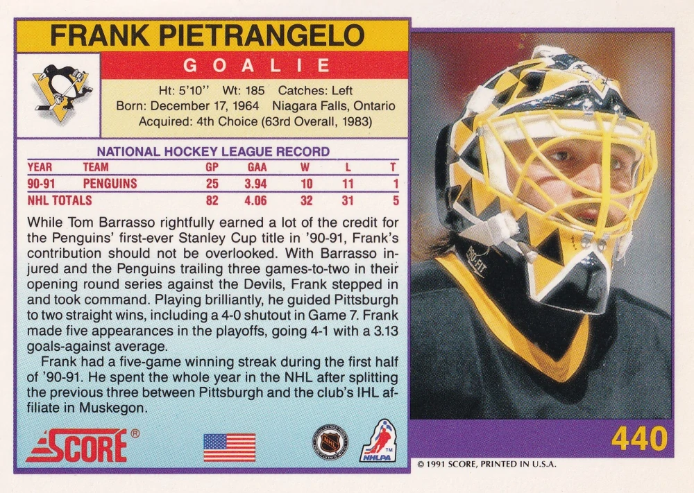 1991-92 Score - Frank Pietrangelo (American) #440