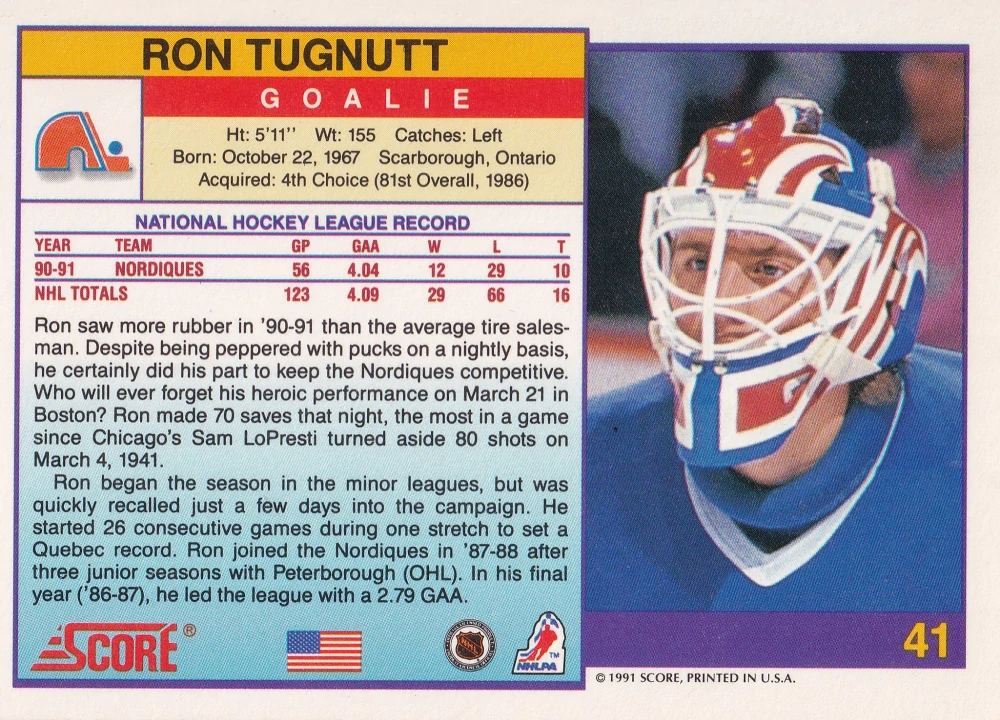 1991-92 Score - Ron Tugnutt (American) #41