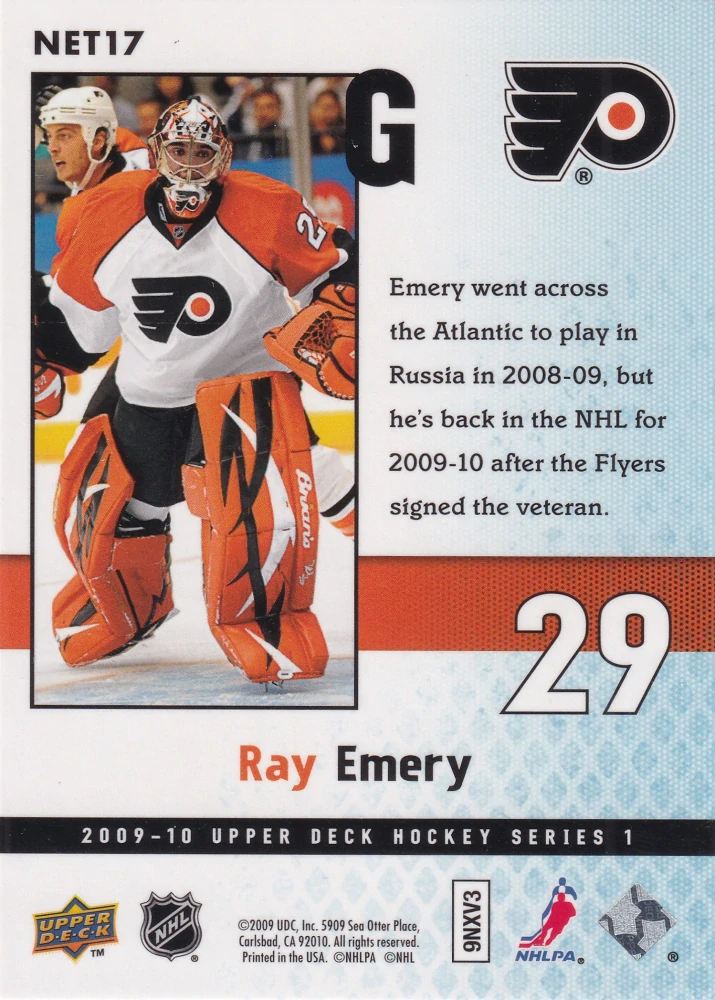 2009-10 UD Series 1 - Ray Emery - Netminders #NET17