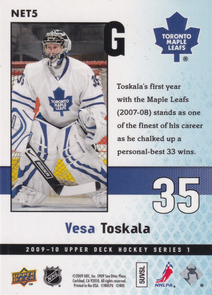 2009-10 UD Series 1 - Vesa Toskala - Netminders #NET5