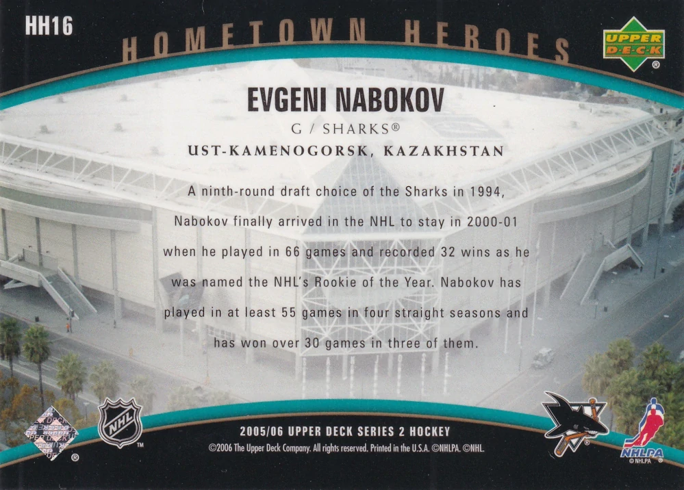 2005-06 UD Series 2 - Evgeni Nabokov - Hometown Heroes #HH16